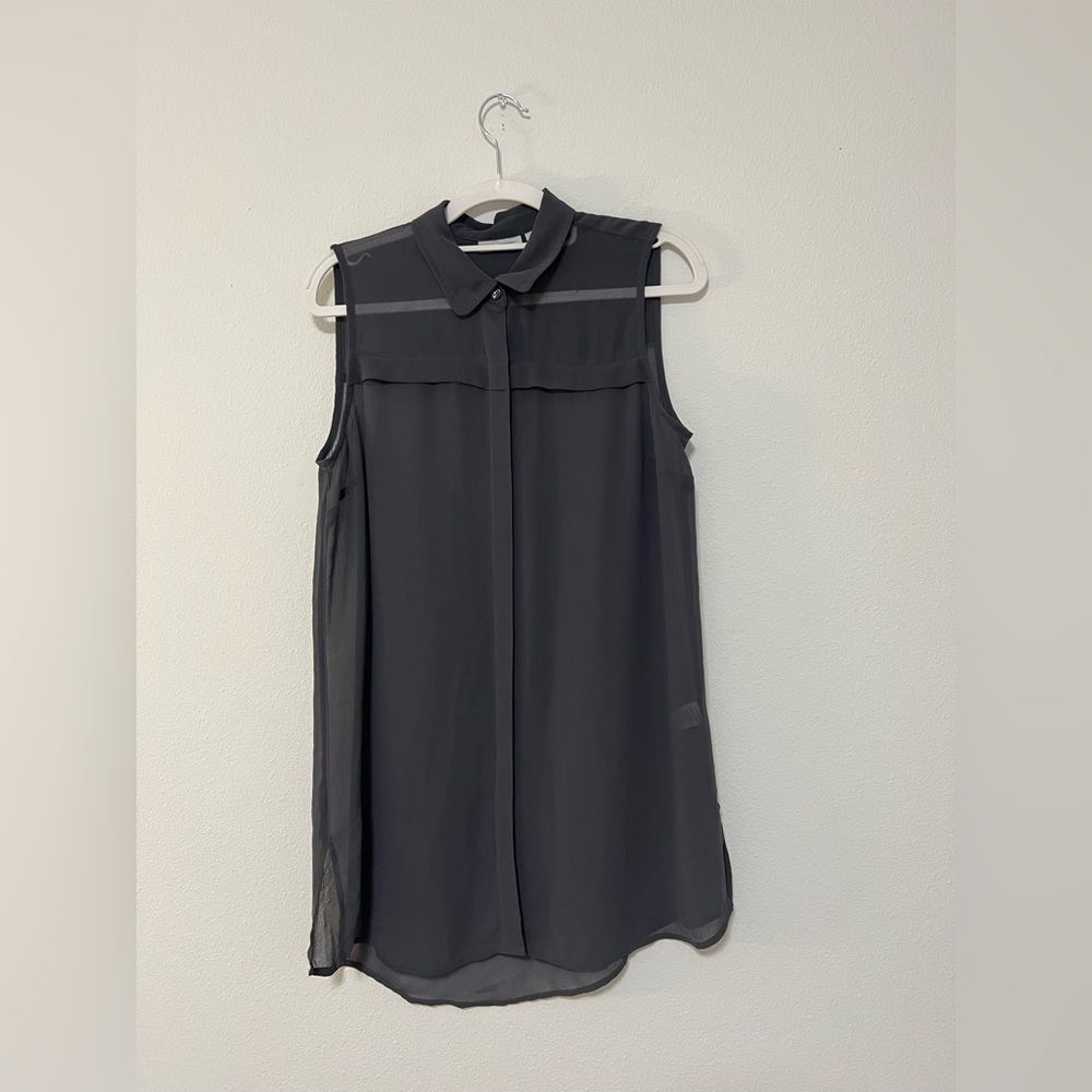 Halogen Gray Sheer Sleeveless Button-Front Blouse - Picture 1 of 9